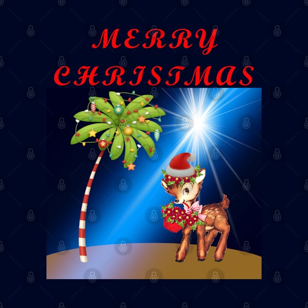 Merry Christmas Florida Keys Key Deer and Palm Tree by KeysTreasures