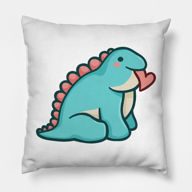 Cute Chubby Stegosaurus, Love, Dinosaur Pillow by hugadino