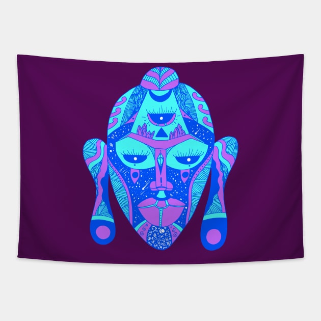 Blue African Mask 7 Tapestry by kenallouis