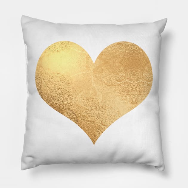 Golden Heart, Faux Gold Foil Pillow by PixDezines