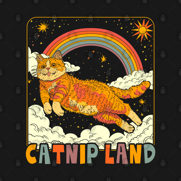 Cat Catnip Land 60s 70s Hippie Aesthetic Cat Lover by Apocatnipse Meow