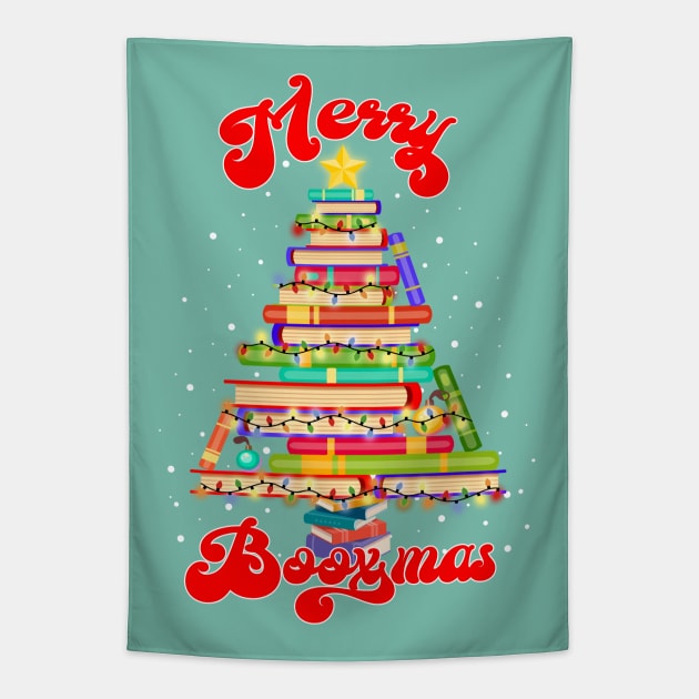 Merry Booxmas-Teachers, Students,Book Lovers, Christmas Tapestry by ARTSYVIBES111