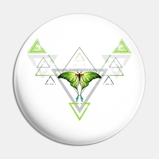 Geometric Pattern with Green Butterfly Pin