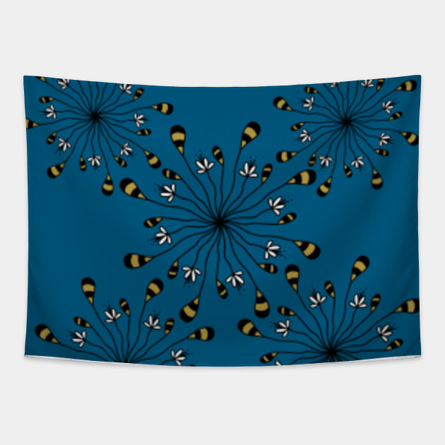 Whimsical Bee Flower Pattern Design On Blue Background Whimsical Tapestry Teepublic