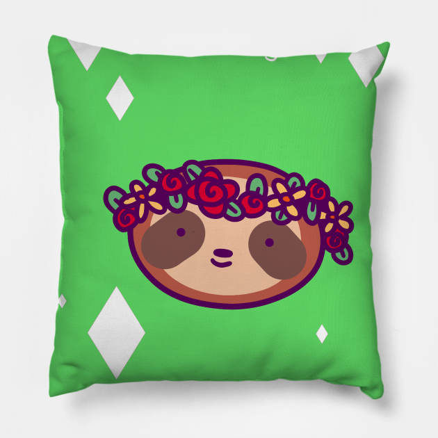 Happy Birthday - Flower Crown Sloth Face Pillow by saradaboru