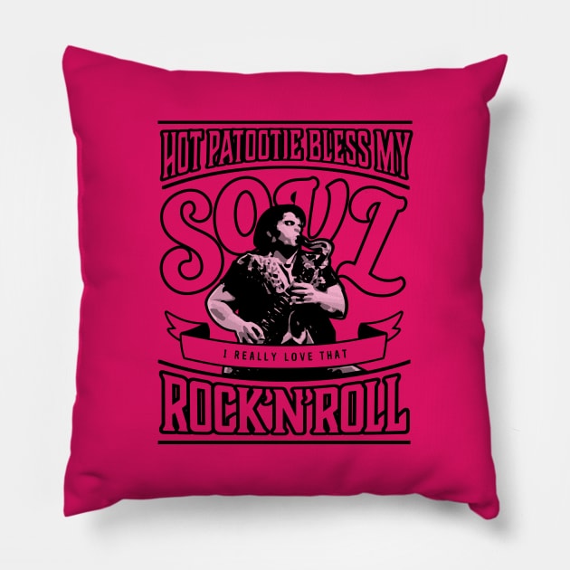 Eddie's Hot Patootie Black-Line-Art (Hot Pink) Pillow by mareescatharsis