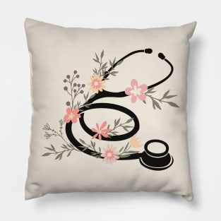 Black stethoscope with flowers Pillow