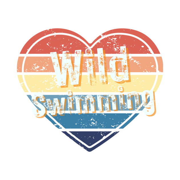 Love wild swimming, vintage style rainbow heart by TuddersTogs