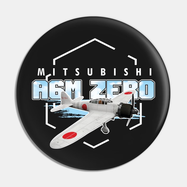 A6M Zero WWII Japanese Fighter T-shirt Gift Pin by woormle