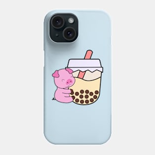 Cute Happy Baby Pig Hugs Sweet Bubble Tea Cream Boba Tea Kawaii Phone Case