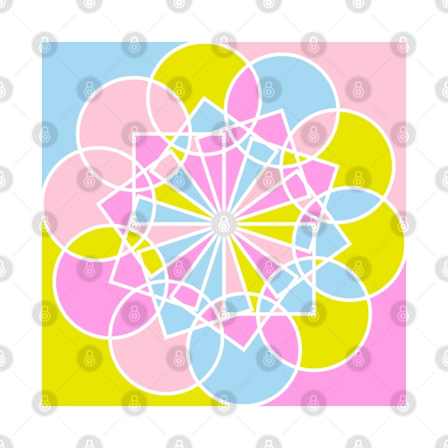 Digital mandala with random geometric shapes in bright neon colors by acidmit