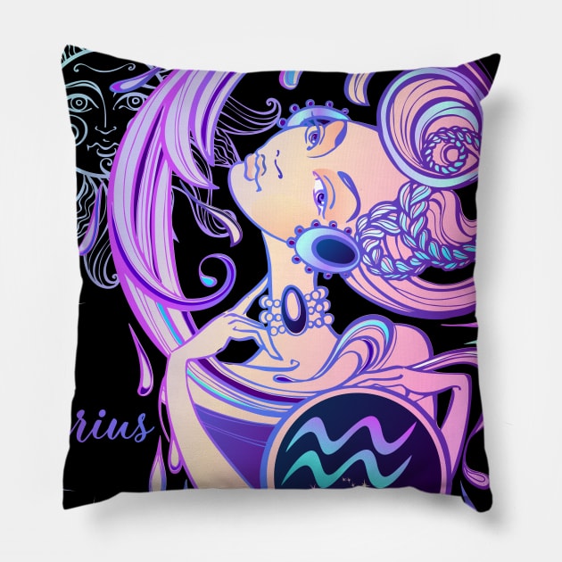 Aquarius Astrology Horoscope Zodiac Sign Illustration Pillow by xena