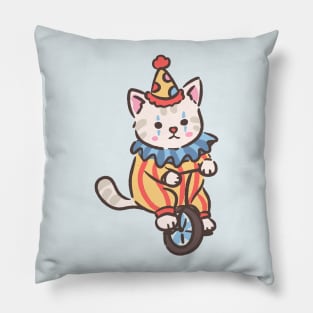 Cute clown kitten riding a unicycle Pillow