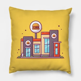 Modern Burger Shop Cartoon Pillow