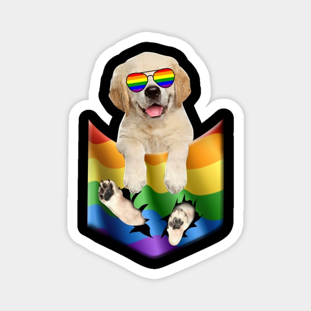 Golden retriever In Pocket LGBT Pride Flag For Dog Lovers Magnet by Terryeare