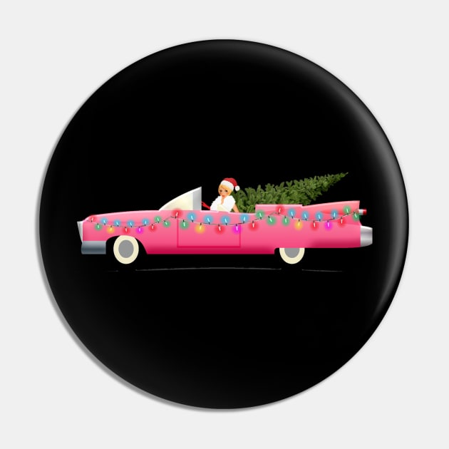 Merry Christmas Lady Santa & Pink Car Pin by holidaystore