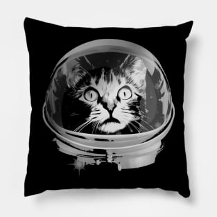 Space Cat Grayscale Pillow