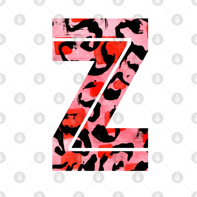 Letter Z Watercolour Leopard Print Alphabet Red by Squeeb Creative