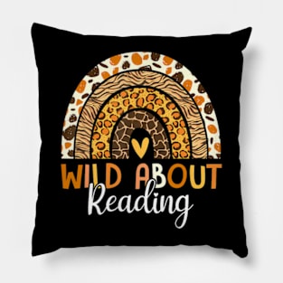 Wild About Reading Teacher Back To School Leopard Rainbow Pillow