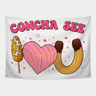 Concha See I Love Elotes Churros Valentines Day Mexican Tapestry