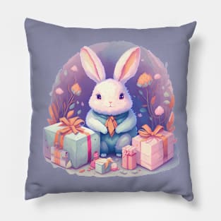 watercolor purple easter bunny gift illustration sticker Pillow