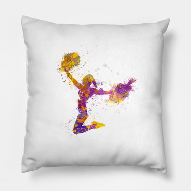 Sports cheerleader in watercolor Pillow by PaulrommerArt