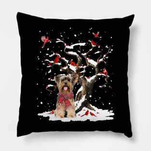 Yorkshire Terrier Scarf Cardinal Snow Christmas Pillow