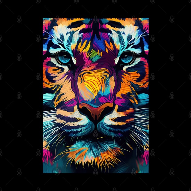 Pop Art Tiger Face In Vibrant Colors - A Unique and Playful Art Print For Animal Lovers by Whimsical Animals