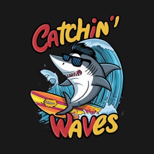 Funny Shark Catching Waves T-Shirt