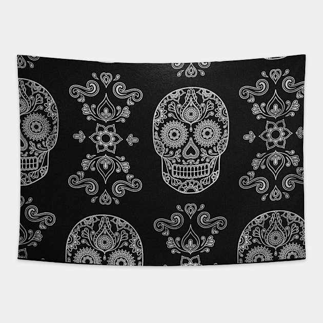 Unsplash Paisley Black and White Skull Tapestry by Down Home Tees