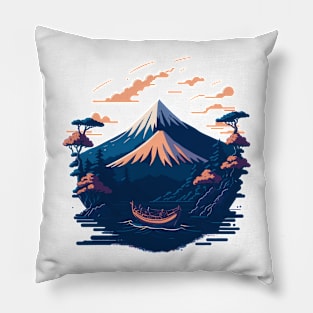 Serene Mount Fuji Sunset Peaceful River Scenery Pillow