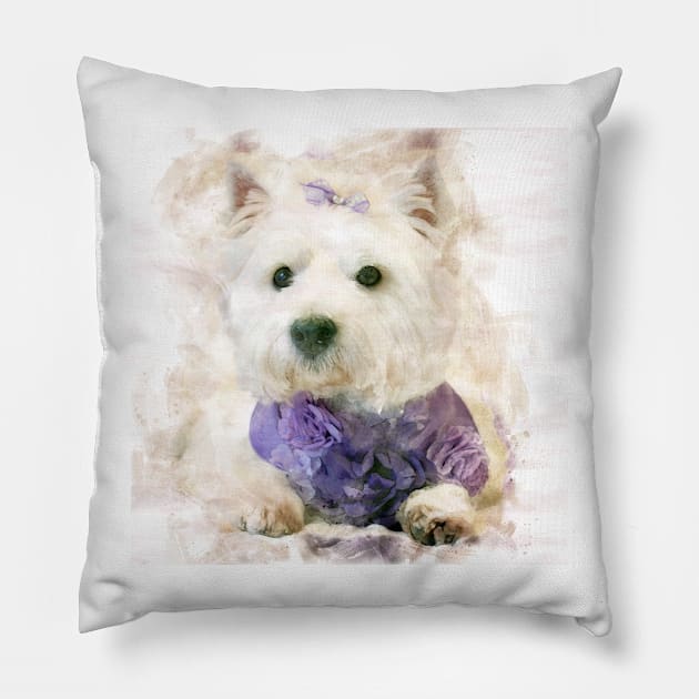 Watercolour westie Pillow by princess-pirate