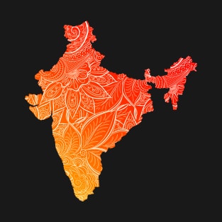 Colorful mandala art map of India with text in red and orange T-Shirt