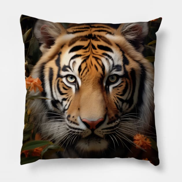 Floral Tiger Pillow by Durro