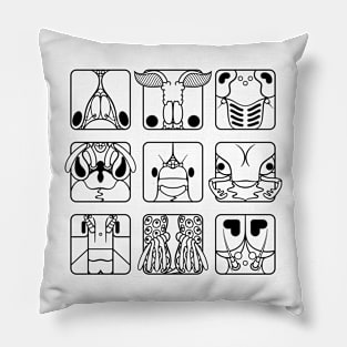 Insect orders cartoon head squares (black) Pillow