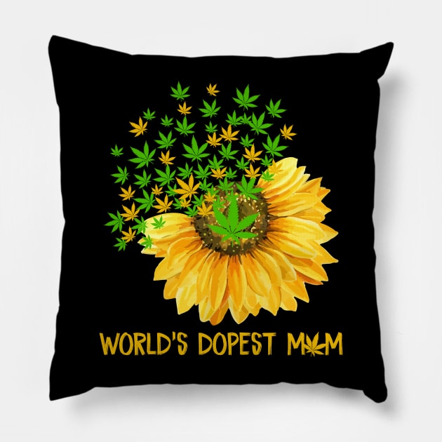 Mom Shirt World's Dopest Mom Sunflower Weed Funny Mom Pillow by Nikkyta