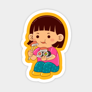 girl kids eating sushi Magnet