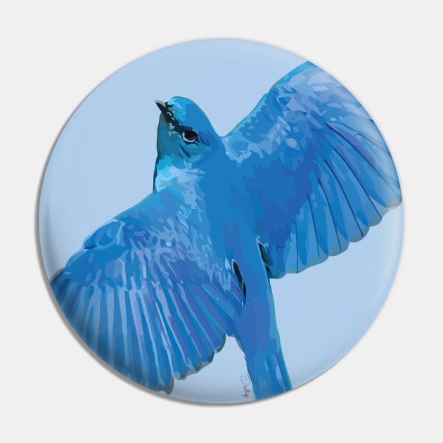 Soar Bluebird of Happiness Indigo Bunting Art Pin by Teenugs