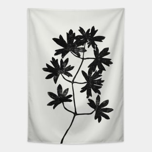 Blockprint Leaves Black Tapestry