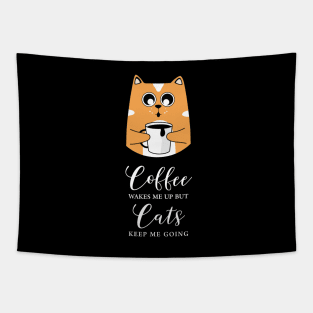 Cat Drinking Coffee - For a Cat and Coffee Lover Tapestry