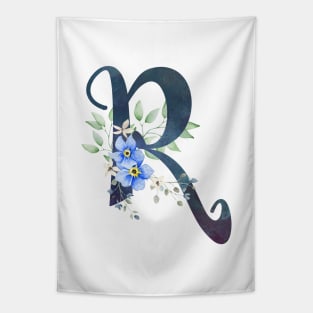 Floral Monogram R Wild Blue Flowers Tapestry