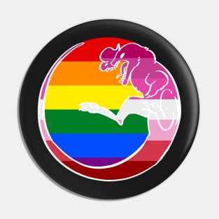 Gay / Lesbian Pride Dilophosaurus T-Shirt White Outline Pin