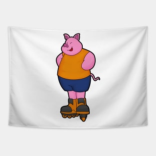 Pig as Skater with Inline skates Tapestry