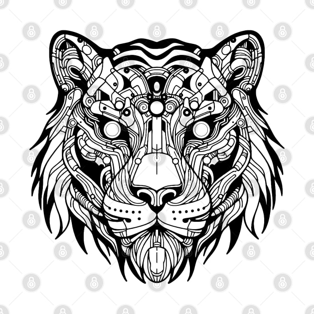 Biomechanical Tiger: An Advanced Futuristic Graphic Artwork with Abstract Line Patterns by AmandaOlsenDesigns