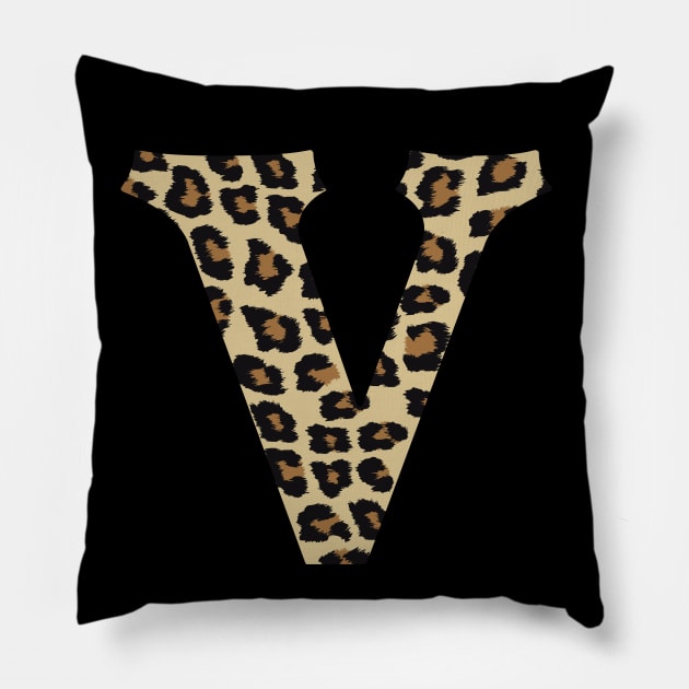 Letter V Leopard Cheetah Monogram Initial Pillow by squeakyricardo