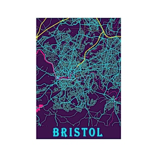 Bristol Neon City Map, Bristol Minimalist City Map Art Print T-Shirt