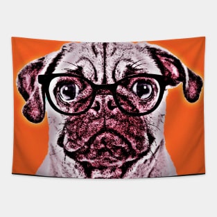 Pop Art Portrait  of Geek Pug in Orange Background - Print / Home Decor / Wall Art / Poster / Gift / Birthday / Pug Lover Gift / Animal print Canvas Print Tapestry