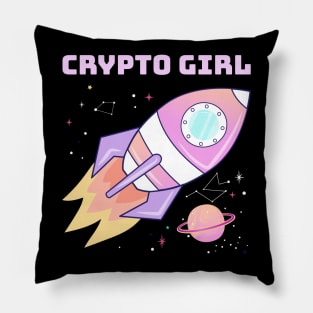 Crypto Girl, pink rocket Pillow