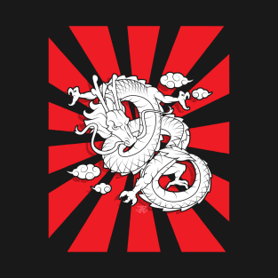 Japanese Dragon Tattoo Style with Rising Sun Japan Flag T-Shirt