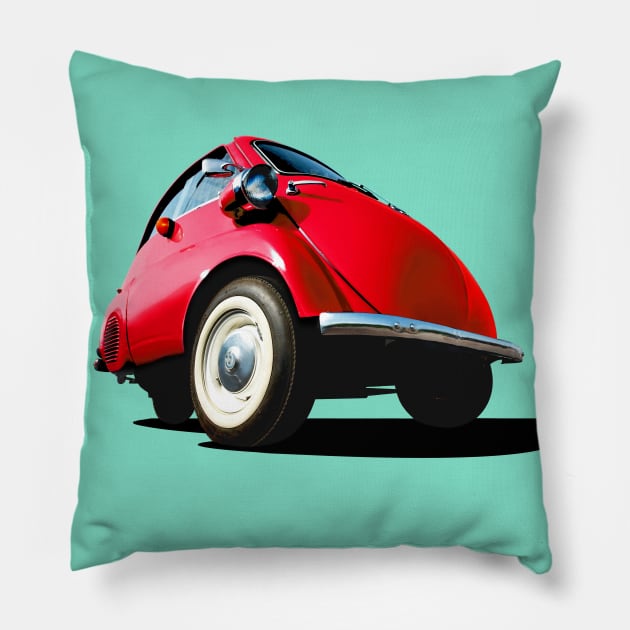 Isetta bubble car in red Pillow by candcretro